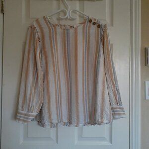Striped Long Sleeve Top - Cream, Tan, and Gray